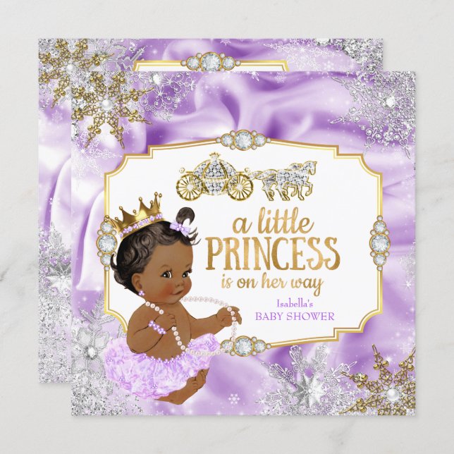 Carriage Princess Baby Shower Purple Ethnic Invitation (Front/Back)