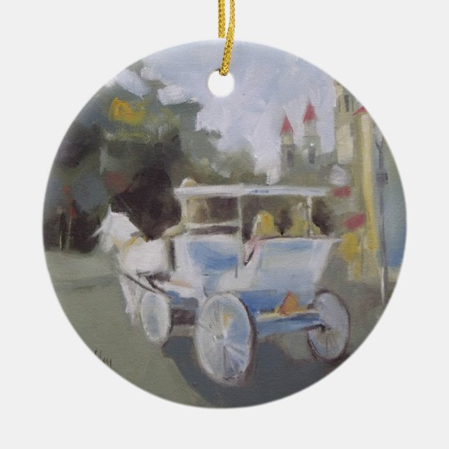 Carriage Ride Sightseeing Ceramic Ornament (Front)