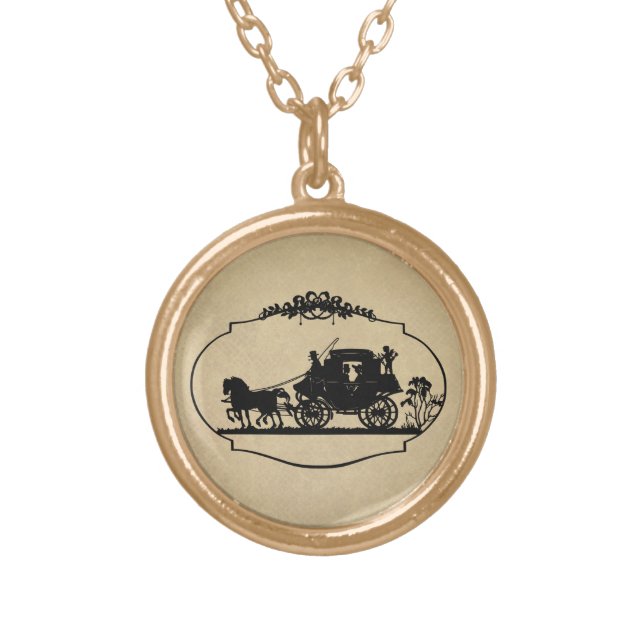 Carriage Ride With Cupid Apparel and Gifts Gold Plated Necklace (Front)