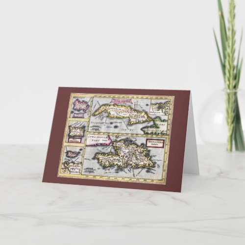 Carribean Islands Antique Map Greeting Card