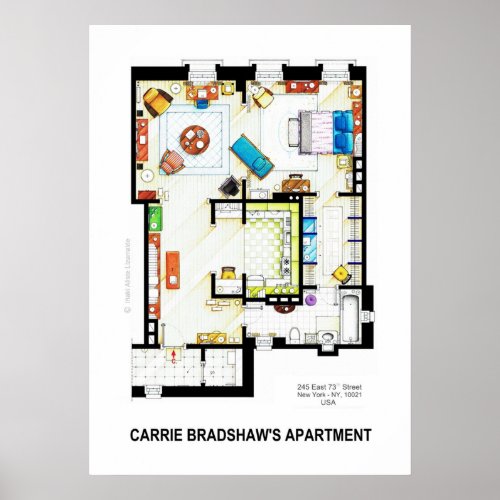 Carrie Bradshaws Apartment Floorplan v2 Poster