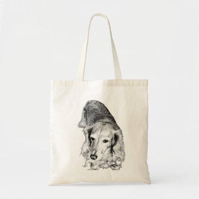 Carried in Stillness – Long-Haired Dachshund Tote Bag (Front)