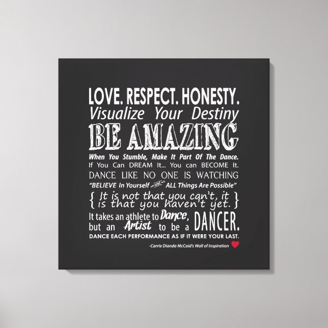 Carrie's Inspirational Dance Quotes 12x12 Canvas (Front)