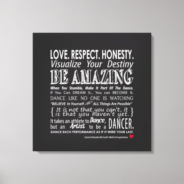 Carrie's Inspirational Dance Quotes 24x24 Canvas Print (Front)