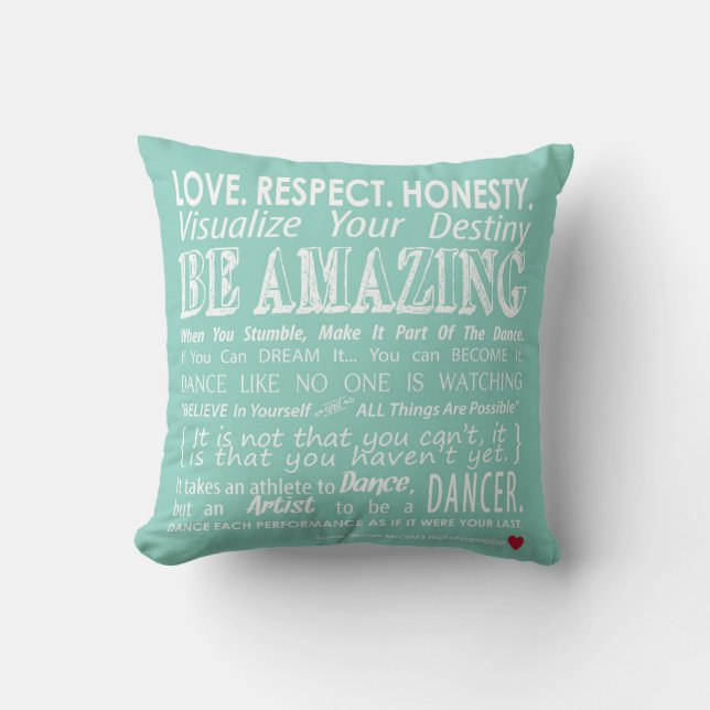 Carrie's Inspirational Dance Quotes Pillow- Aqua Throw Pillow (Front)
