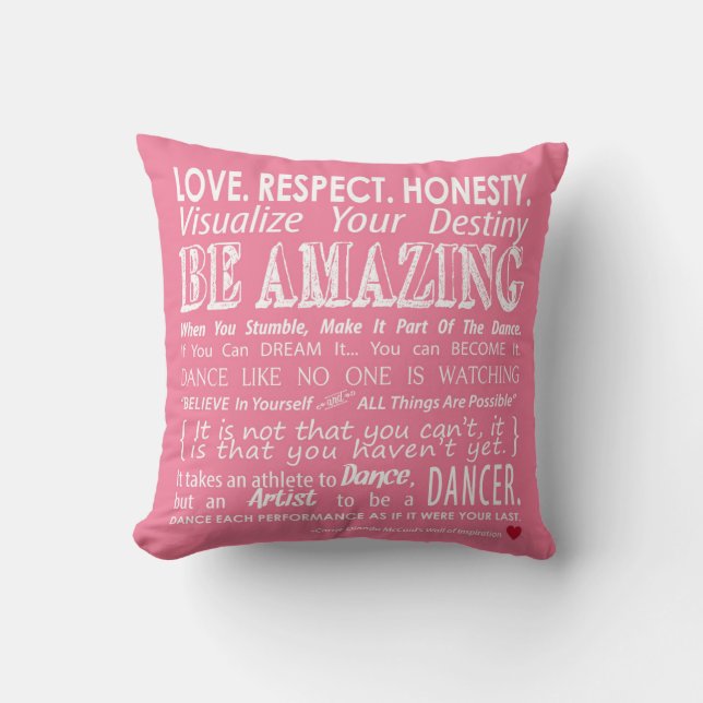 Carrie's Inspirational Dance Quotes Pillow- Pink Throw Pillow (Front)
