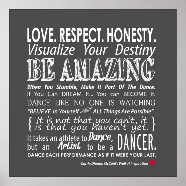 Carrie's Wall of Inspirational Dance Quotes- Grey Poster (Front)