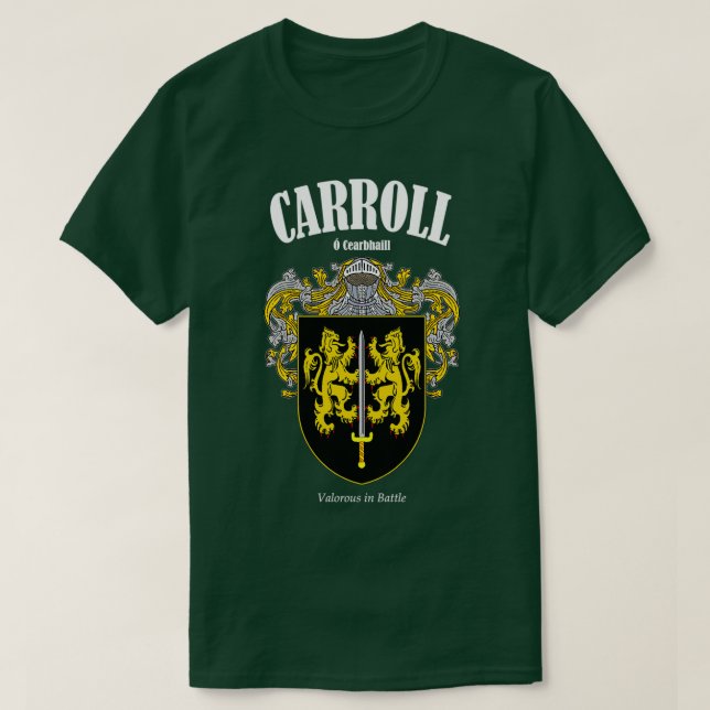 Carroll Family Coat of Arms Translation and Meanin T-Shirt (Design Front)