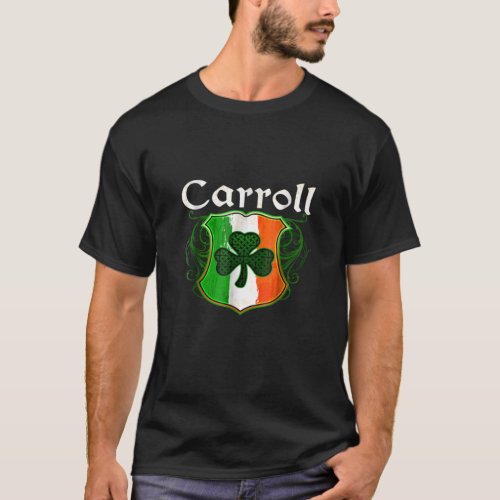 Carroll Surname Irish Last Name Shamrock Crest Ire T_Shirt
