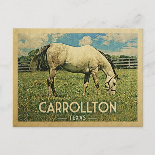 Carrollton Texas Horse Farm _Vintage Travel Postcard