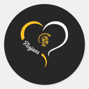 Carrollton Trojans Logo Half Heart Slogan Hs  Classic Round Sticker