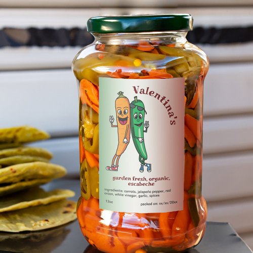 Carrot and Pepper Pals Cartoon Escabeche Pickle Food Label