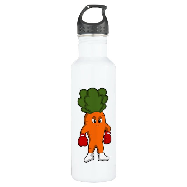 Carrot as Boxer with Boxing gloves Stainless Steel Water Bottle (Front)