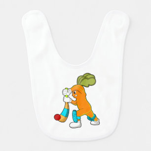 Carrot at Cricket with Cricket bat Baby Bib