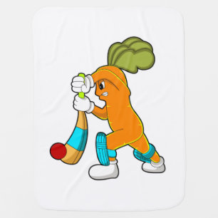 Carrot at Cricket with Cricket bat Baby Blanket