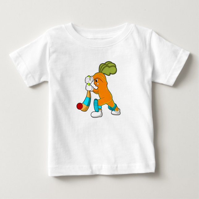 Carrot at Cricket with Cricket bat Baby T-Shirt (Front)