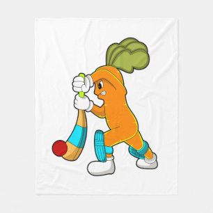 Carrot at Cricket with Cricket bat Fleece Blanket