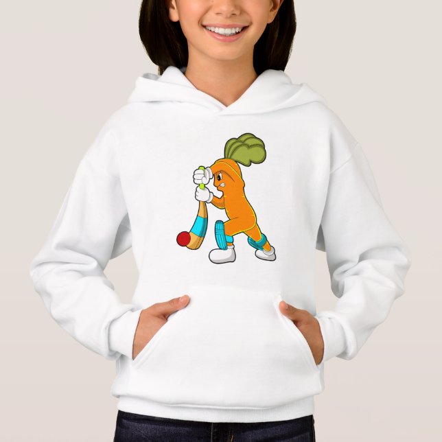 Carrot at Cricket with Cricket bat Hoodie (Front)
