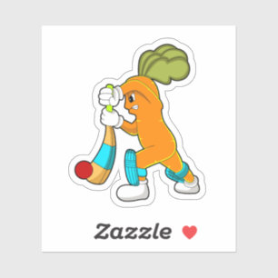 Carrot at Cricket with Cricket bat Sticker