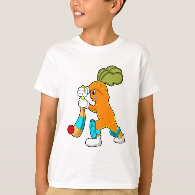 Carrot at Cricket with Cricket bat T-Shirt (Front)