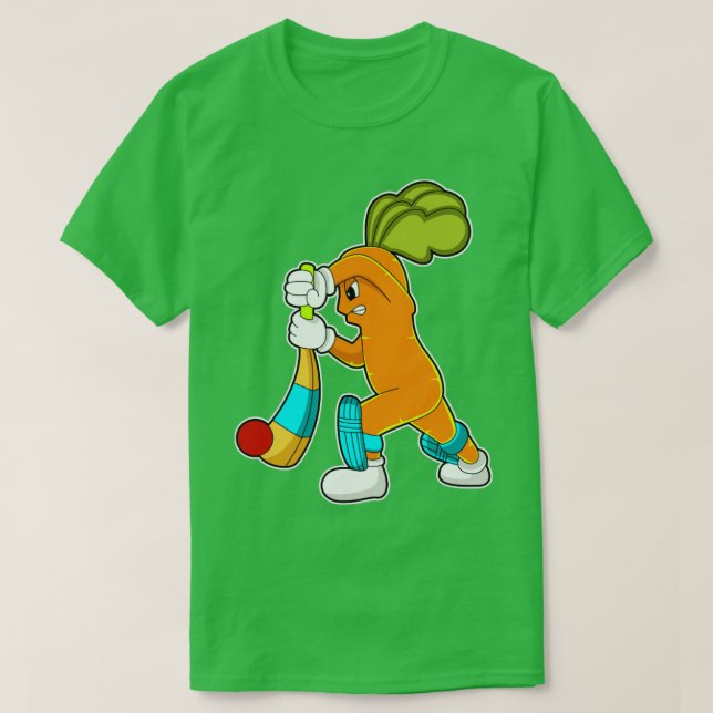 Carrot at Cricket with Cricket bat  T-Shirt (Design Front)