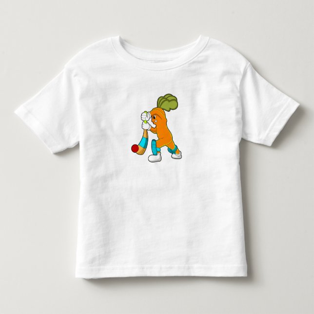 Carrot at Cricket with Cricket bat Toddler T-shirt (Front)