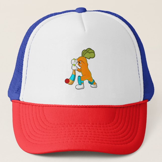 Carrot at Cricket with Cricket bat Trucker Hat (Front)