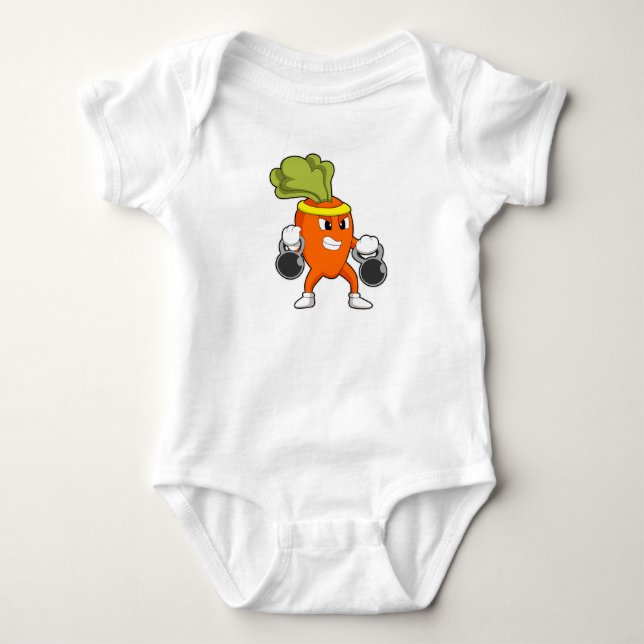 Carrot at Fitness with Dumbbells Baby Bodysuit (Front)