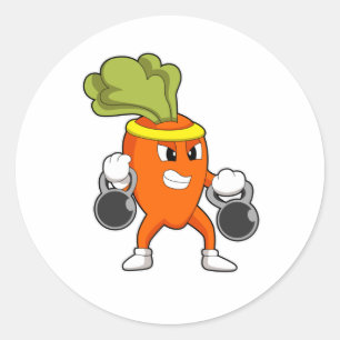 Carrot at Fitness with Dumbbells Classic Round Sticker