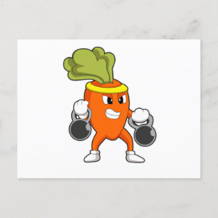 Carrot at Fitness with Dumbbells Postcard