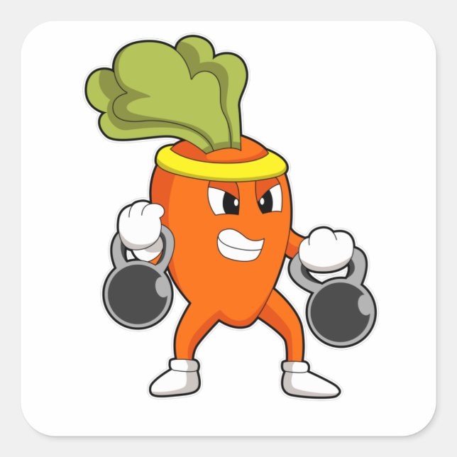 Carrot at Fitness with Dumbbells Square Sticker (Front)