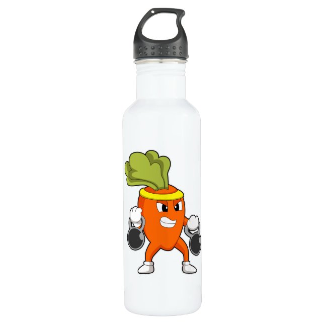 Carrot at Fitness with Dumbbells Stainless Steel Water Bottle (Front)