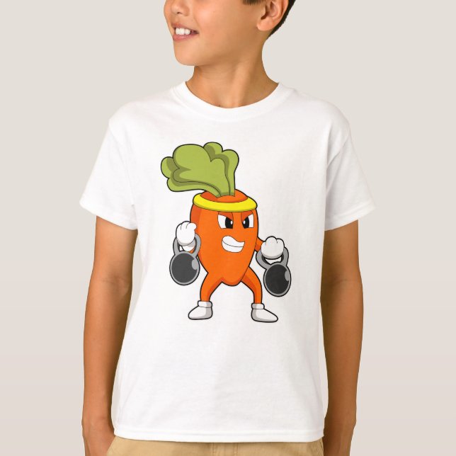 Carrot at Fitness with Dumbbells T-Shirt (Front)
