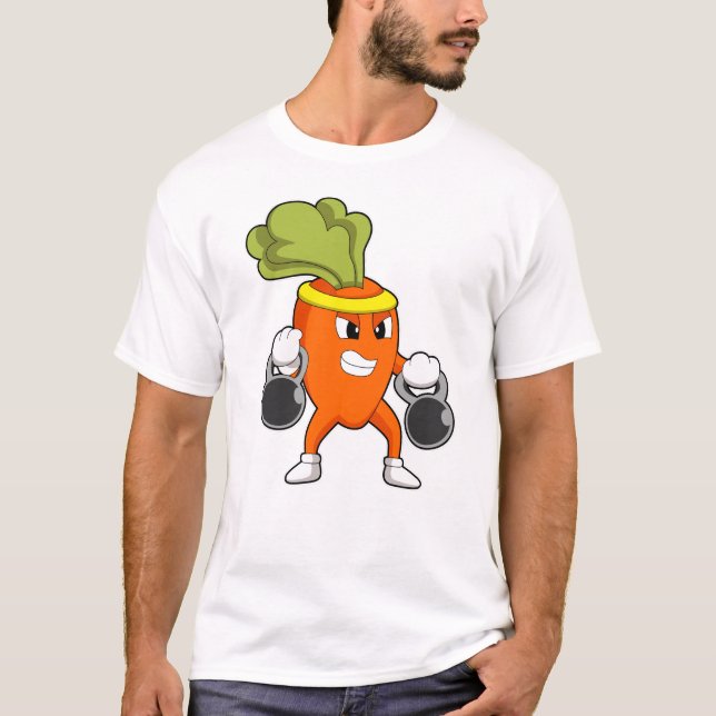 Carrot at Fitness with Dumbbells T-Shirt (Front)