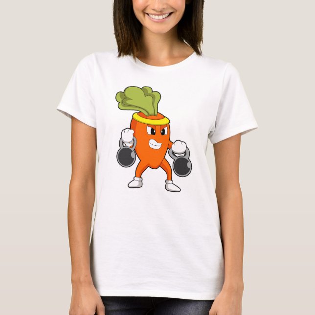 Carrot at Fitness with Dumbbells T-Shirt (Front)