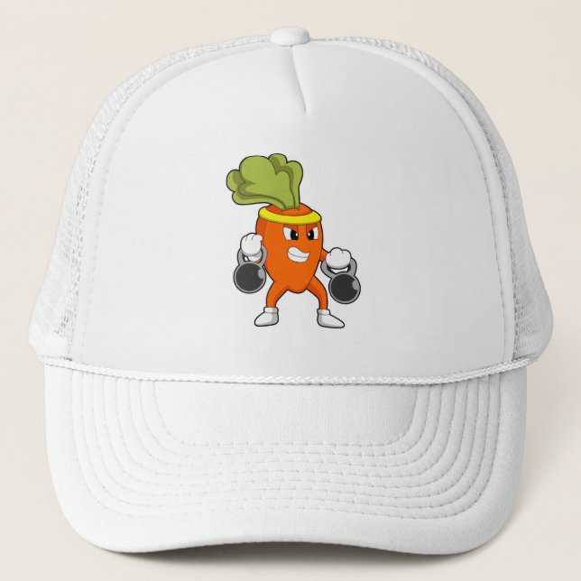 Carrot at Fitness with Dumbbells Trucker Hat (Front)