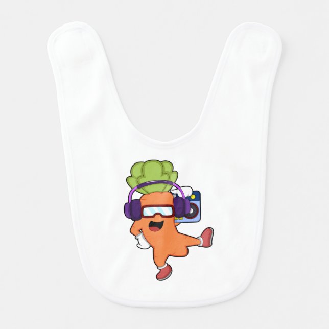 Carrot at Music with Headphone Baby Bib (Front)