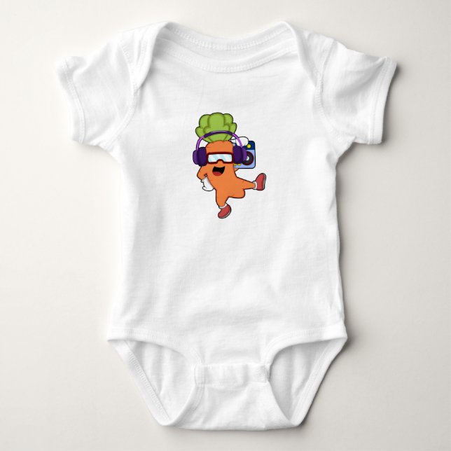 Carrot at Music with Headphone Baby Bodysuit (Front)