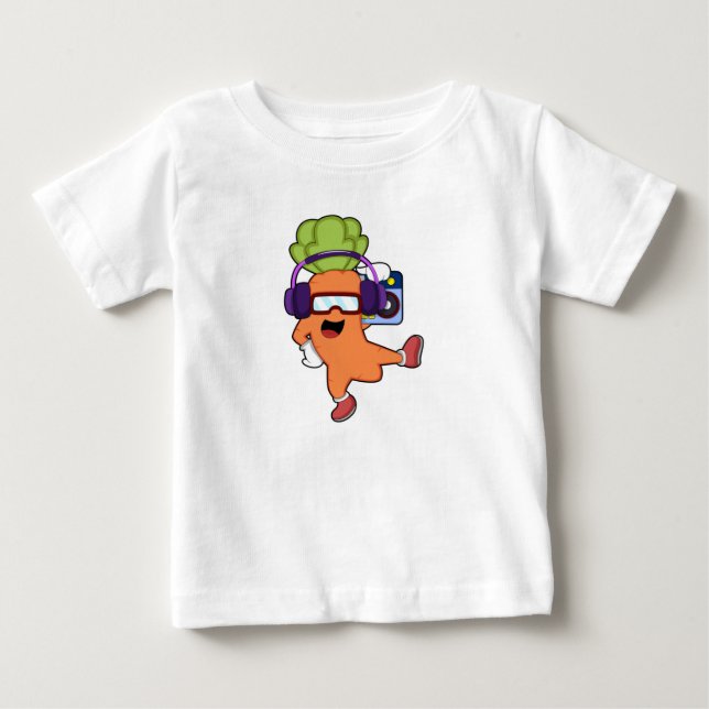 Carrot at Music with Headphone Baby T-Shirt (Front)