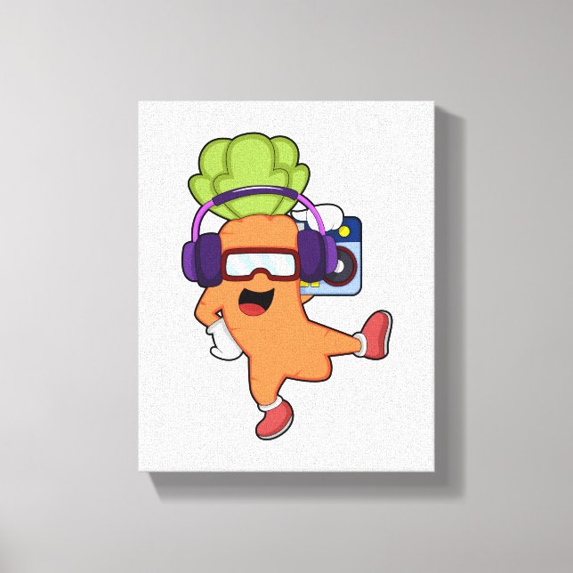 Carrot at Music with Headphone Canvas Print (Front)