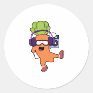 Carrot at Music with Headphone Classic Round Sticker