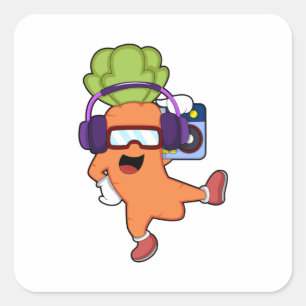 Carrot at Music with Headphone Square Sticker