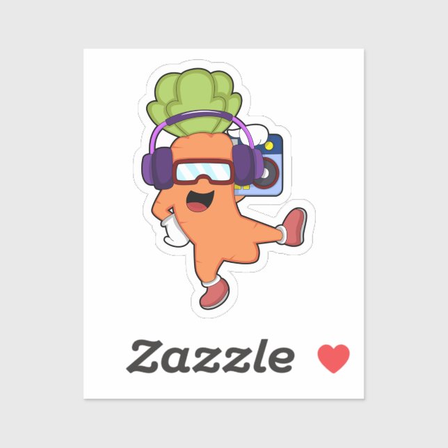Carrot at Music with Headphone Sticker (Sheet)