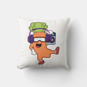 Carrot at Music with Headphone Throw Pillow