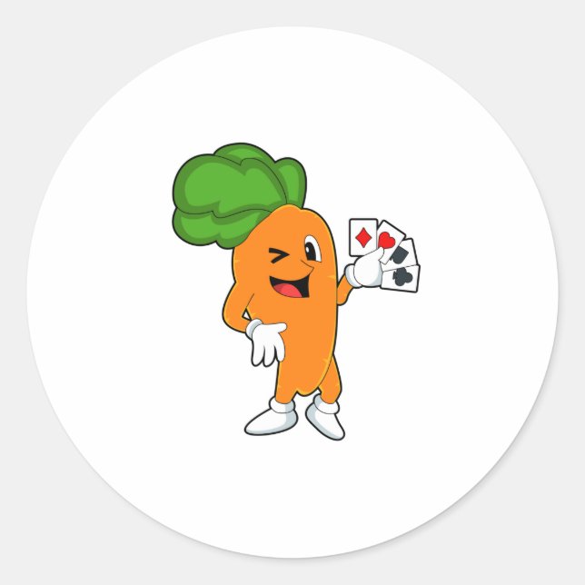 Carrot at Poker with Poker cards Classic Round Sticker (Front)