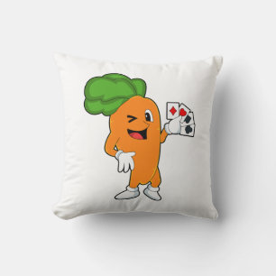 Carrot at Poker with Poker cards Throw Pillow