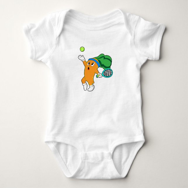 Carrot at Tennis with Tennis racket Baby Bodysuit (Front)