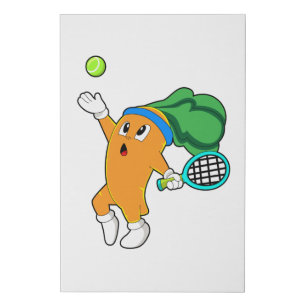 Carrot at Tennis with Tennis racket Faux Canvas Print