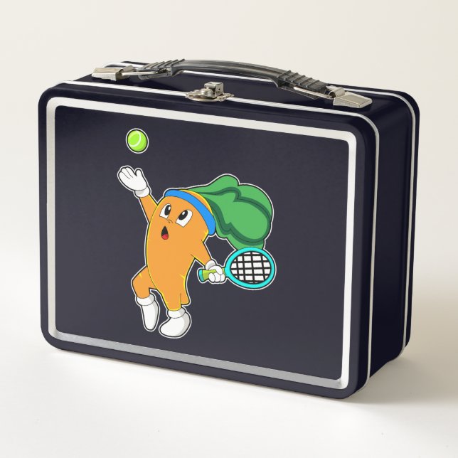 Carrot at Tennis with Tennis racket Metal Lunch Box (Front)