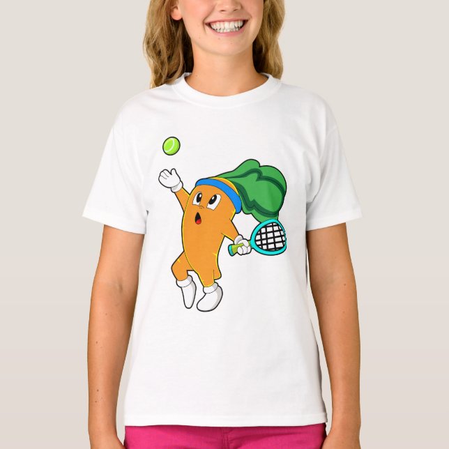 Carrot at Tennis with Tennis racket T-Shirt (Front)